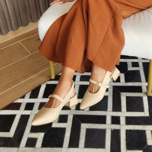 Slingbacks Zoe en cuero - Beige